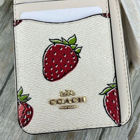 Coach Zip Card Case With Strawberry Print Wallet Bag Purse - Picture 3 of 10